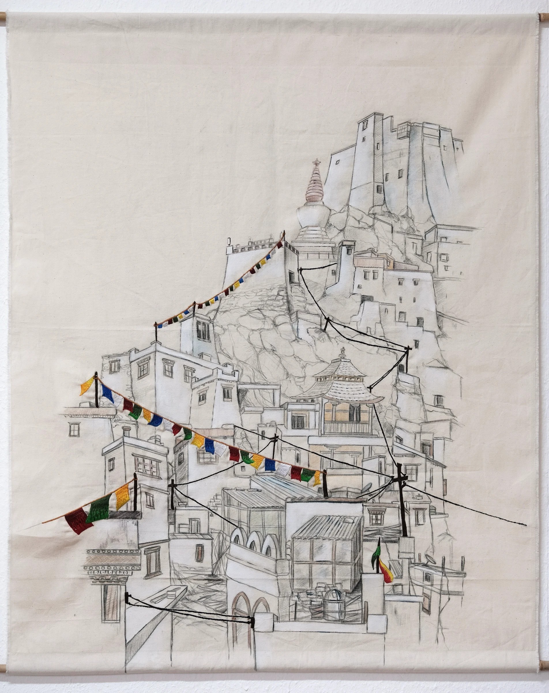 Zeichnung und Aquarell auf Nessel, Stadt Leh