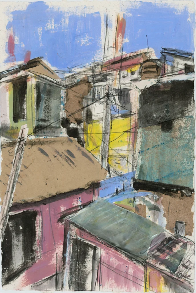 Collage mit Häuserschluchten in Sri Lankan